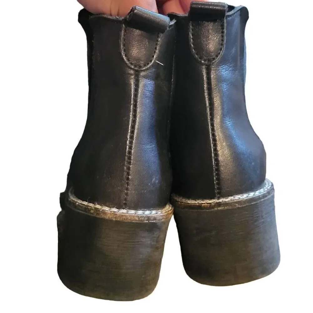 Depp Asos Boots Women's 6 Black Leather Pull On Chelsea Block Heel 90s Spain